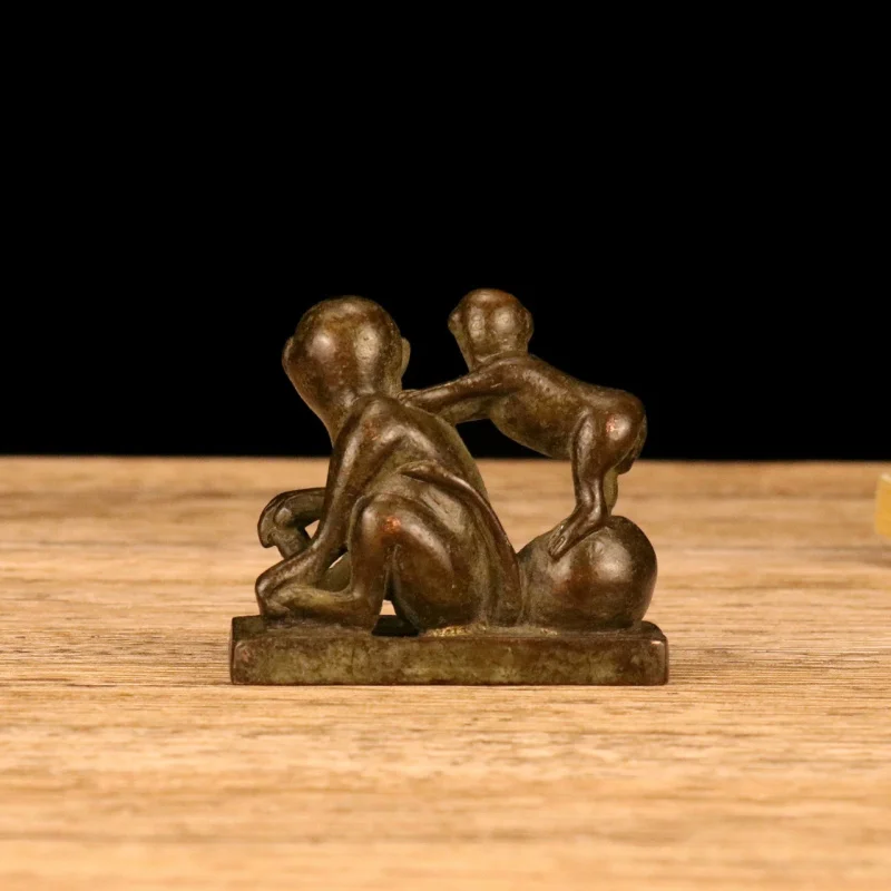 Antique Collectible Copper Double Ornament, Alloy Zodiac Monkey Seal Decorative Craft