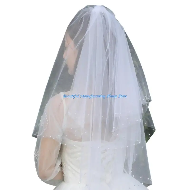 

E56A Bride Veil Pearls for Girls Balletcore Pearls for Pageant Prom Bridal Hair Accessories Stage Props White Veil for Bride