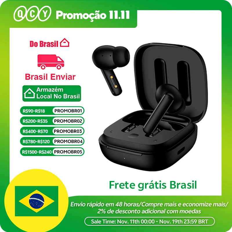 QCY-T13 ANC Fones De Ouvido Sem Fio, Bluetooth 5.3 TWS, ANC, Auscultadores De Cancelamento De Ruído, 4 Microfones ENC Headset, In-Ear, Handfree Earbuds