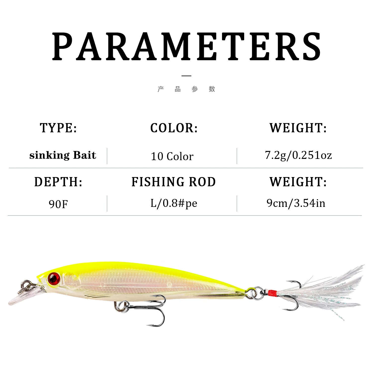 1PCS Minnow Fishing Lure 90mm 7.2g Sinking Hard Bait Wobbler Jig Bait Crankbait Carp Striped bass Pesca Fishing tackle SwimBait
