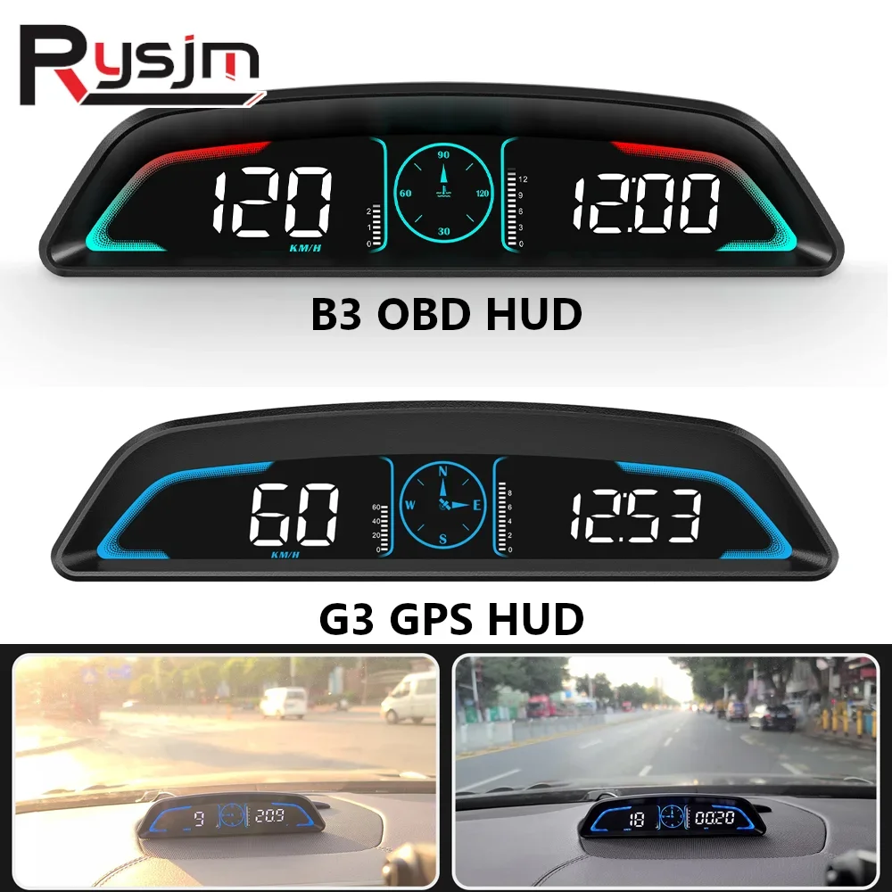 HD Akıllı Araba HUD GPS Kilometre OBD B3/GPS G3 Dijital Head Up Display Sürüş Zaman Saati Güvenlik Alarmı Elektronik Aksesuarlar