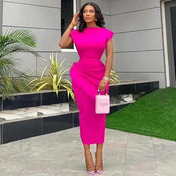 여성 드레스 오 넥 풀오버 솔리드 섹시한 랩 엉덩이 베스 티드 발목 길이 사무실 레이디 드레스 슬림 피트 칼집 깃털
