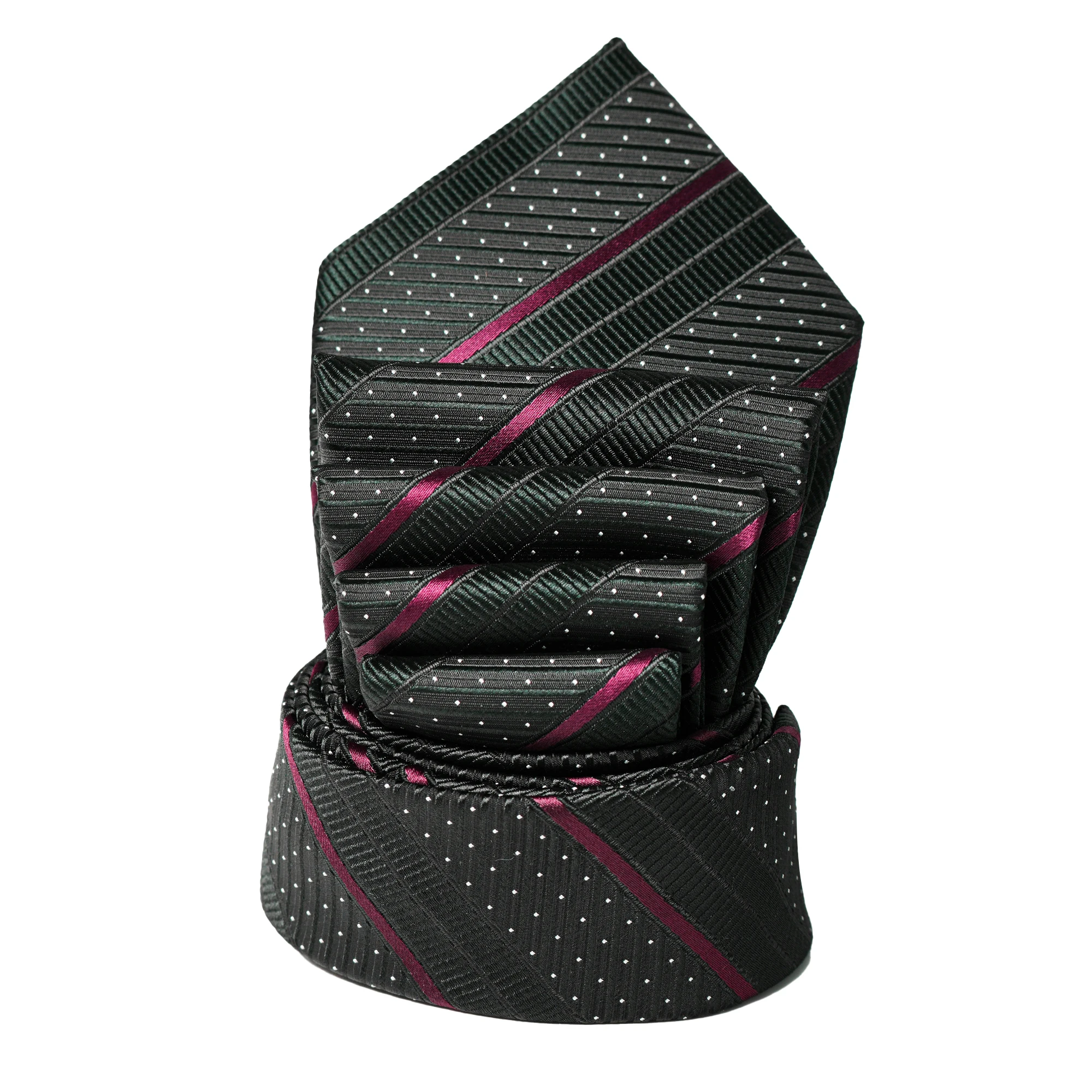 Elegante Herren-Seidenkrawatte mit Streifenmuster in Schwarz, Lila und Rot, für Anzug, formelle Anlässe, Hochzeit, Business, klassisches Luxus-Mode-Accessoire – Detail 16