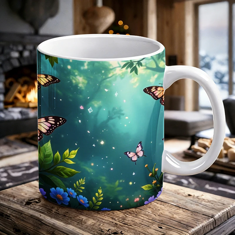 

1pcs Magic Forest Butterfly Ceramic Cup with Handle, Creative Coffee Cup, Milk Cup, Office Tea Cup, Drinking Cup, Fade-Resistant