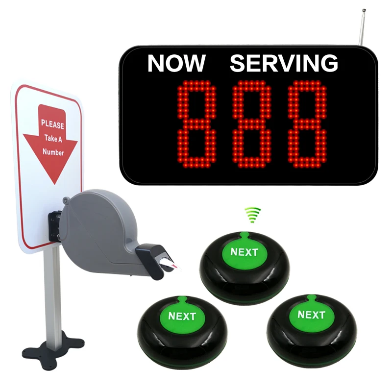 Wireless 3 Digit Number Screen NEXT Control Button Ticket Dispenser Queue Management Customer Waiting Calling System Hospital