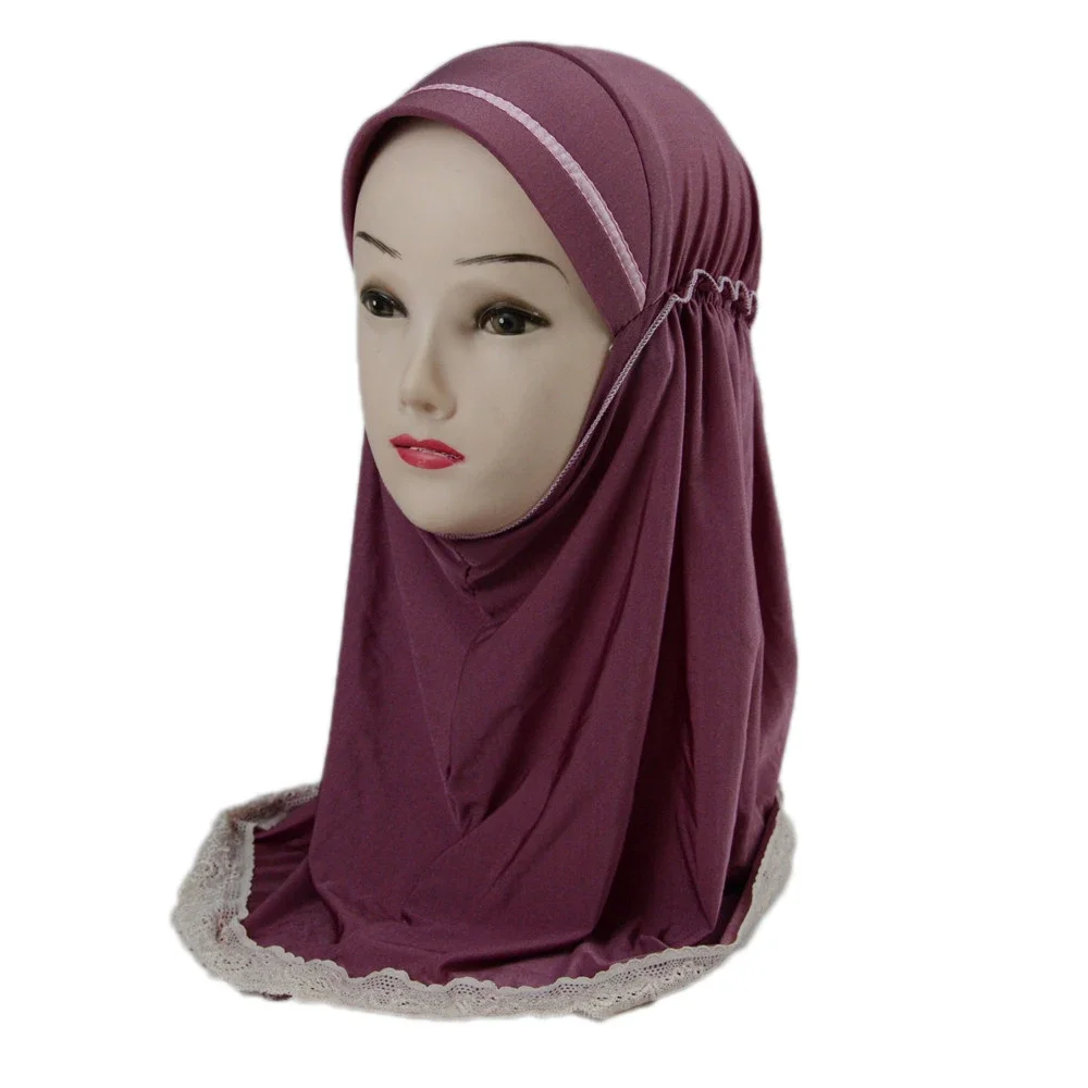 Hijab Muçulmano Instantâneo para Meninas, Turbante Envoltório, Pull-On, Pronto-a-vestir, Lenço Islâmico, Chapéu, Xales Sobrepostos, 2 a 6 Anos