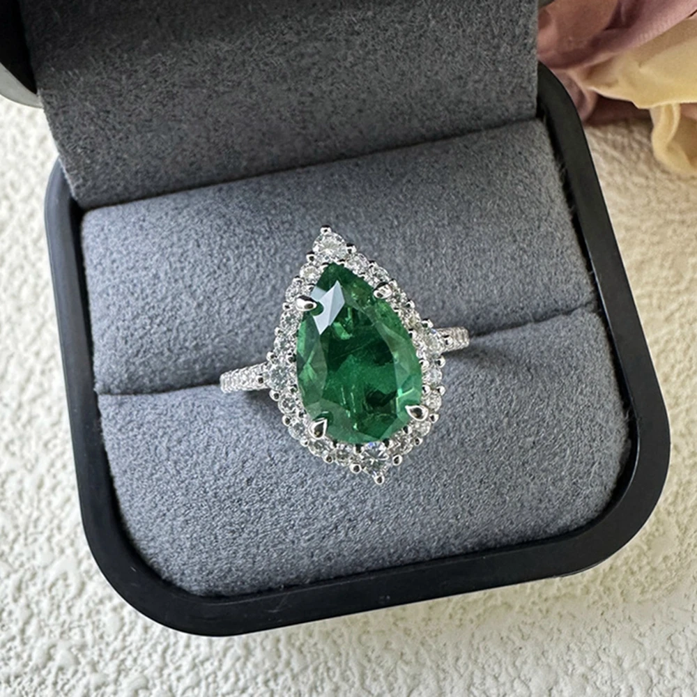 shop Vintage 100% 925 Sterling Silver Pear Cut 8*12 MM Emerald Padparadscha Gemstone Ring for Women Engagement Jewelry Gift