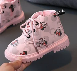 Minnie Boots Disney Kids Short Boots Anime Minnie Mouse Sport Shoes Children Casual Sneakers Fashion Tennis Shoes Size 21-30