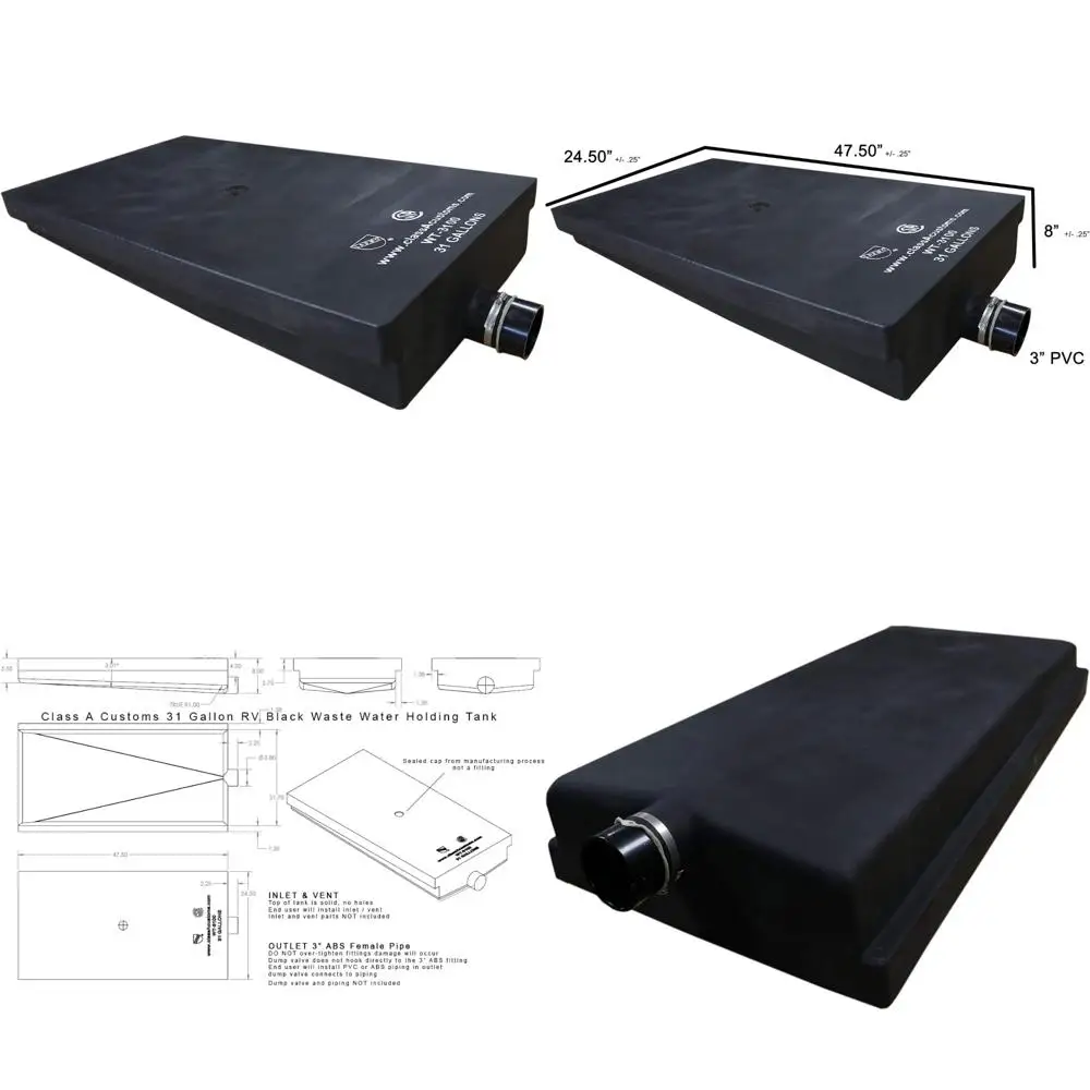 Tanque de retención de agua negra para vehículos recreativos de 31 galones para autocaravanas clase A - WT-3100
