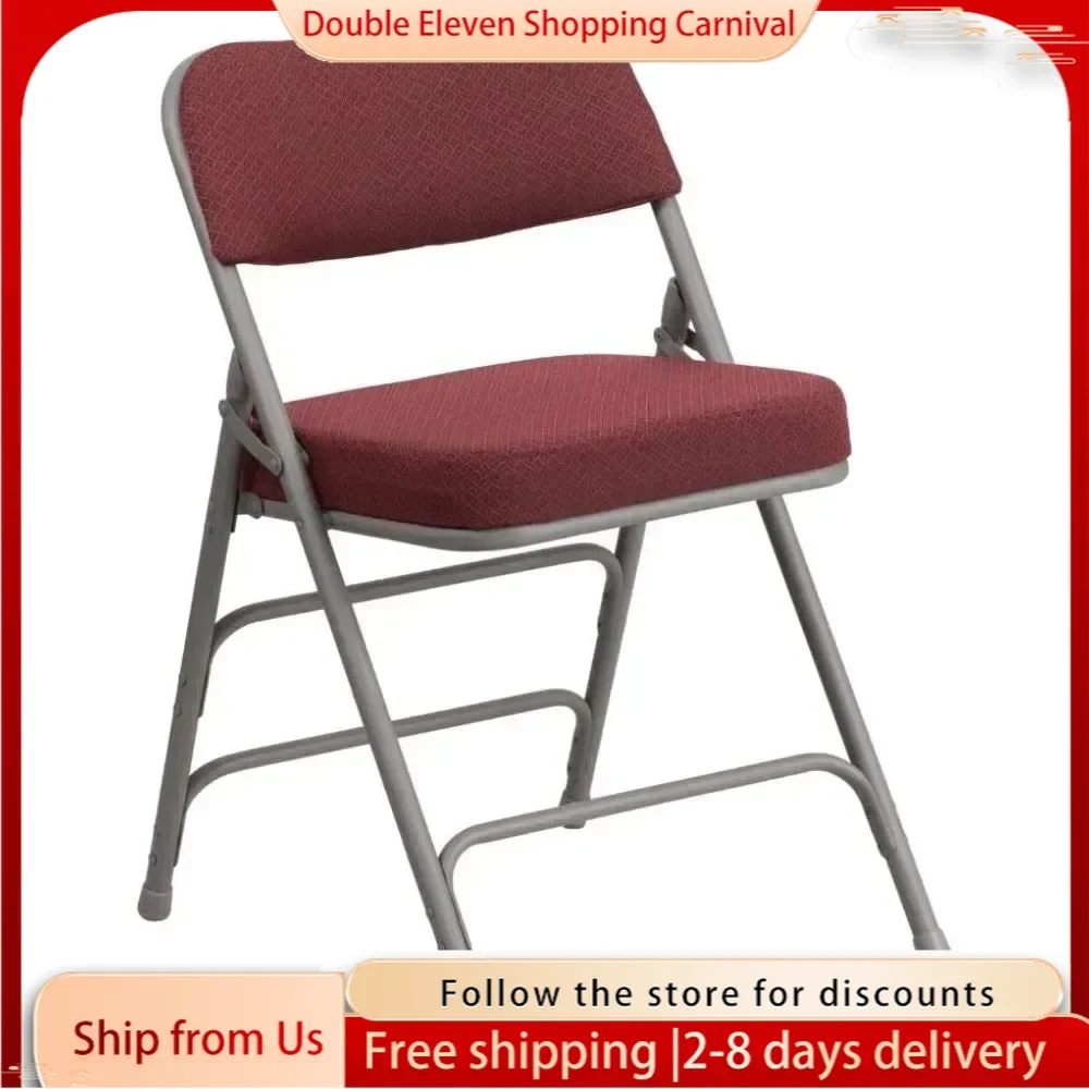 

Folding Chair Curved Triple Braced & Double Hinged Burgundy Pin-Dot Fabric Metal 20"D X 18"W X 29.5"H 23.2 Pounds Folding Chair