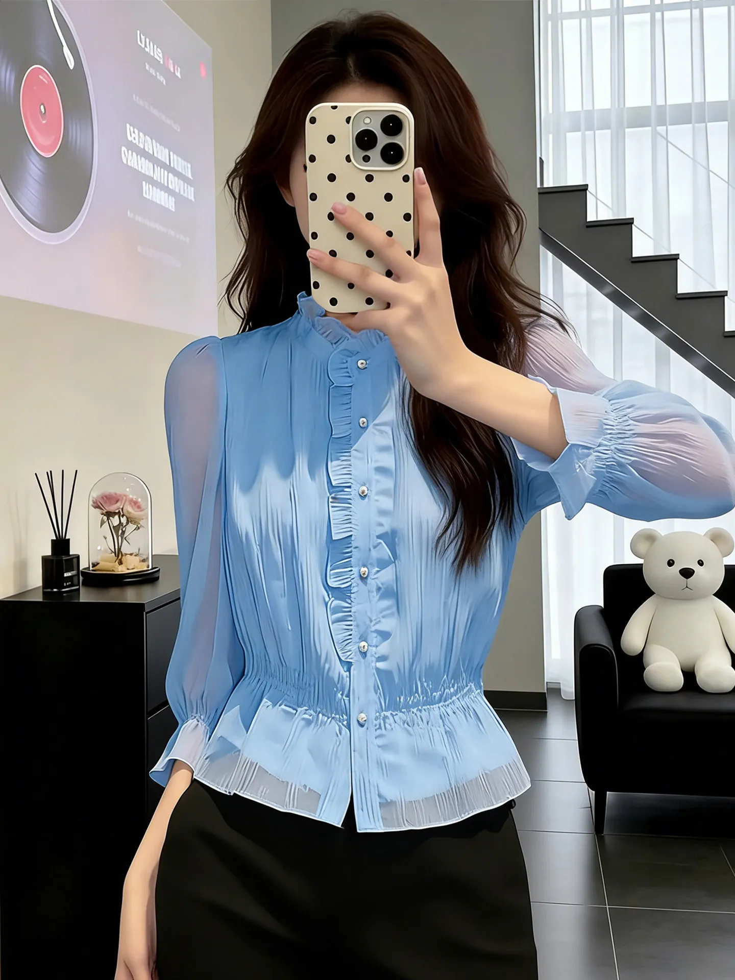 

Элегантная облегающая рубашка с длинными рукавами для ранней весны, женская повседневная рубашка с одной пуговицей, модный топ, простой универсальный топ в корейском стиле