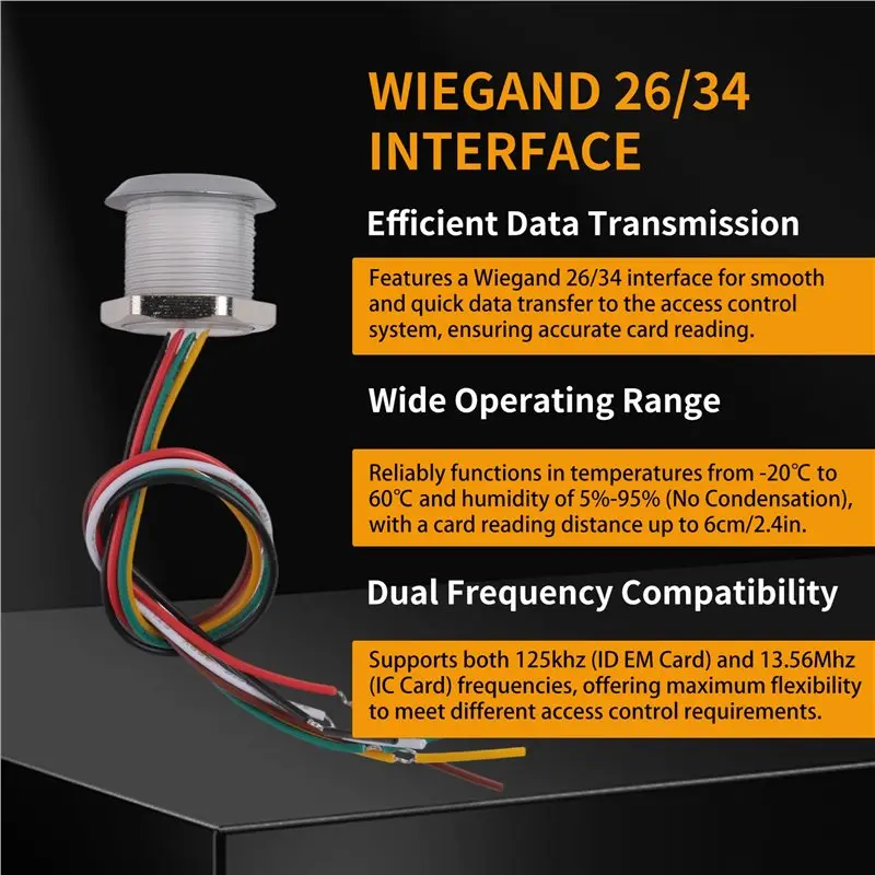 Mini Access Control Reader, Wiegand 26/34 Interface 125Khz/13.56Mhz Card Support For Seamless Integration