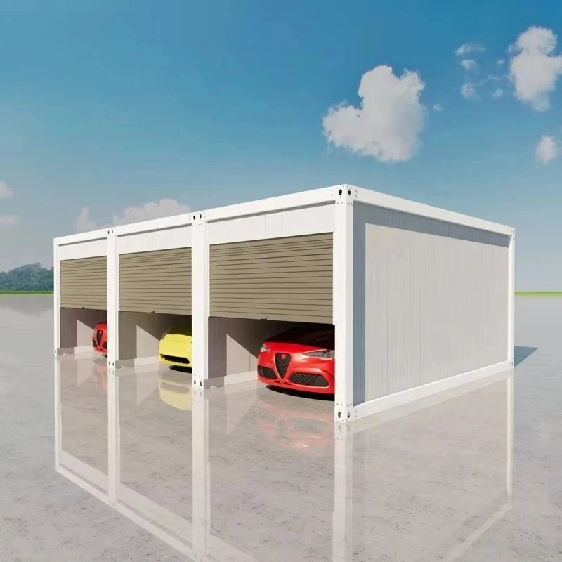 Steel structure Flat packaging Transportation sandwich panels Prefabricated containers Folding portable garage