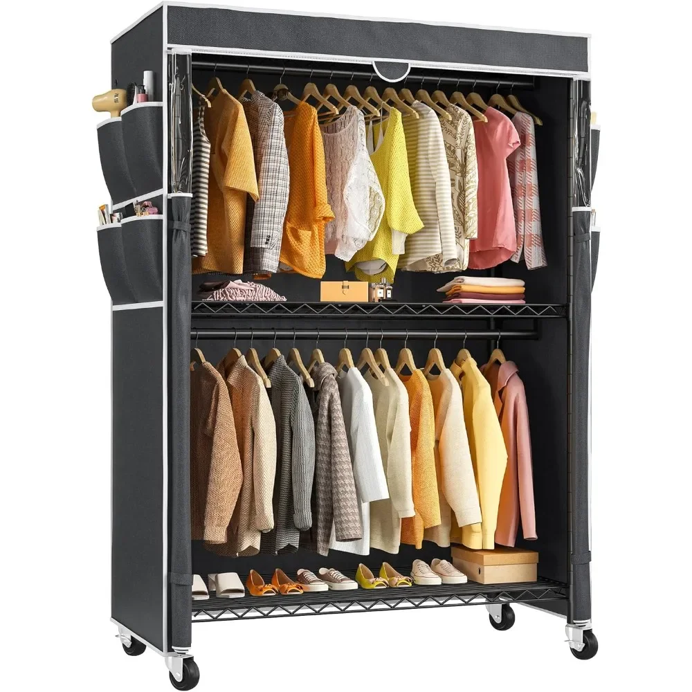 

Heavy Duty with Cover,81" H Clothing Racks for Hanging with Wheels & Adjustable Feets,Portable Rack Freestanding Closet Garment