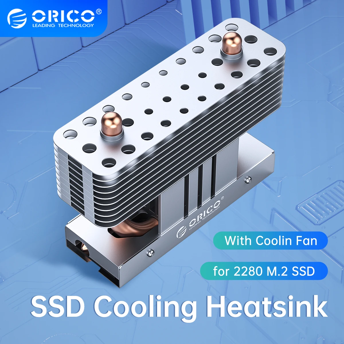 

ORICO Cooler 2280 SSD Heatsink M.2 NVME Aluminum Cooling Copper Heat Pipe Silicon Alloy PC Efficient Radiator with Cooling Fan