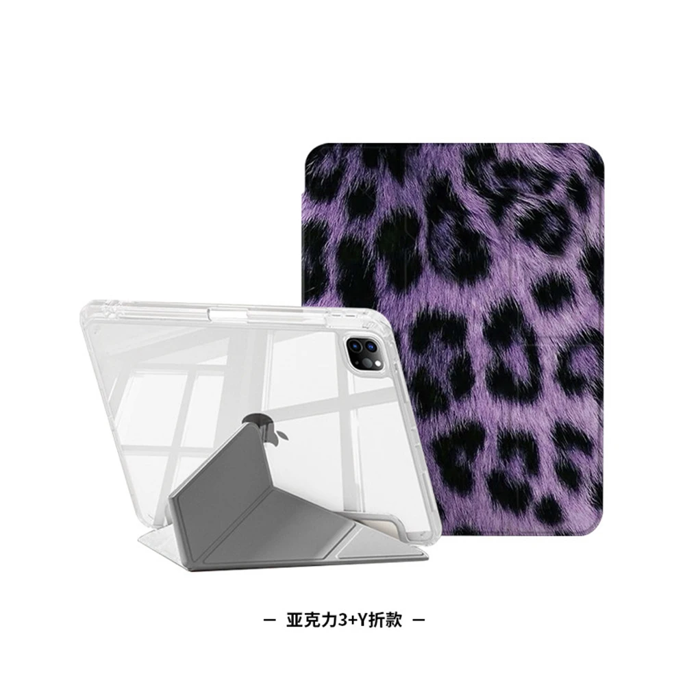 Purple Leopard Print New Tablet Case For iPad Pro 11 12.9in 13 M4 9.7 10.2 5/6th 7/8/9 10 11th MINI 6 7 Air 5 6 7 Trifold Case