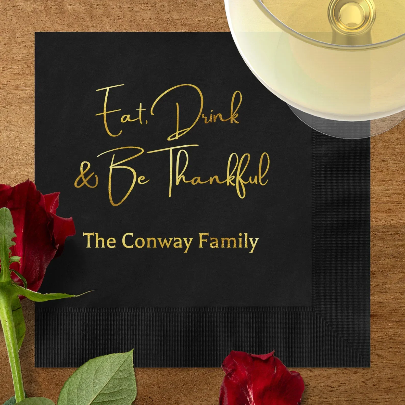 50pcs Eat Drink Be Thankful, Personalized Thanksgiving Foil Cocktail Napkins, Custom Friendsgiving Napkins, Eat Drink Be Thankfu