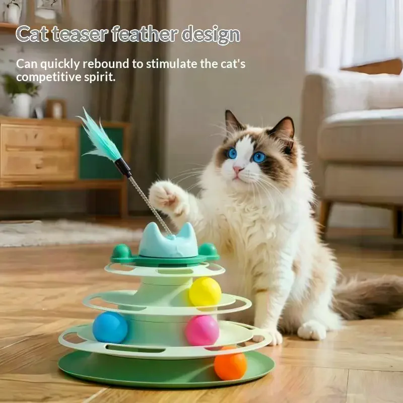 3 Levels Cat  Tower Turntable Roller Balls s Interactive Intelligence Training Track Puzzle Funny Games Accessories
