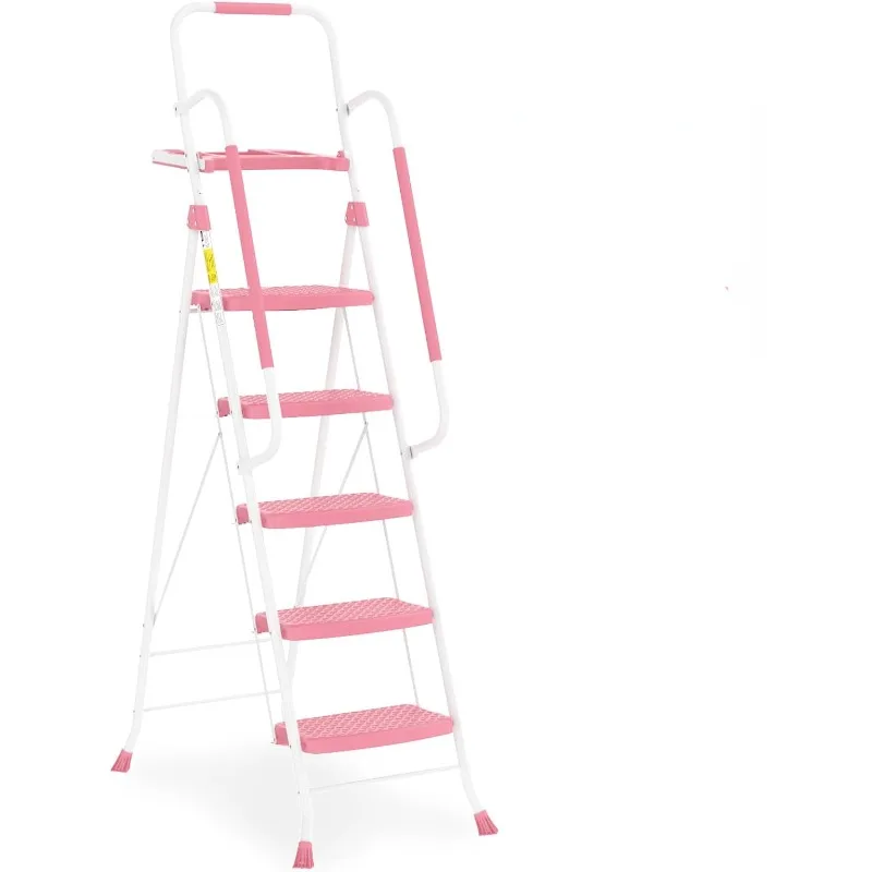 5 Step Ladder with Handrails,Folding Step Stool with Tool Platform,330 LBS Portable Steel Ladder for Adults for Home Kitchen