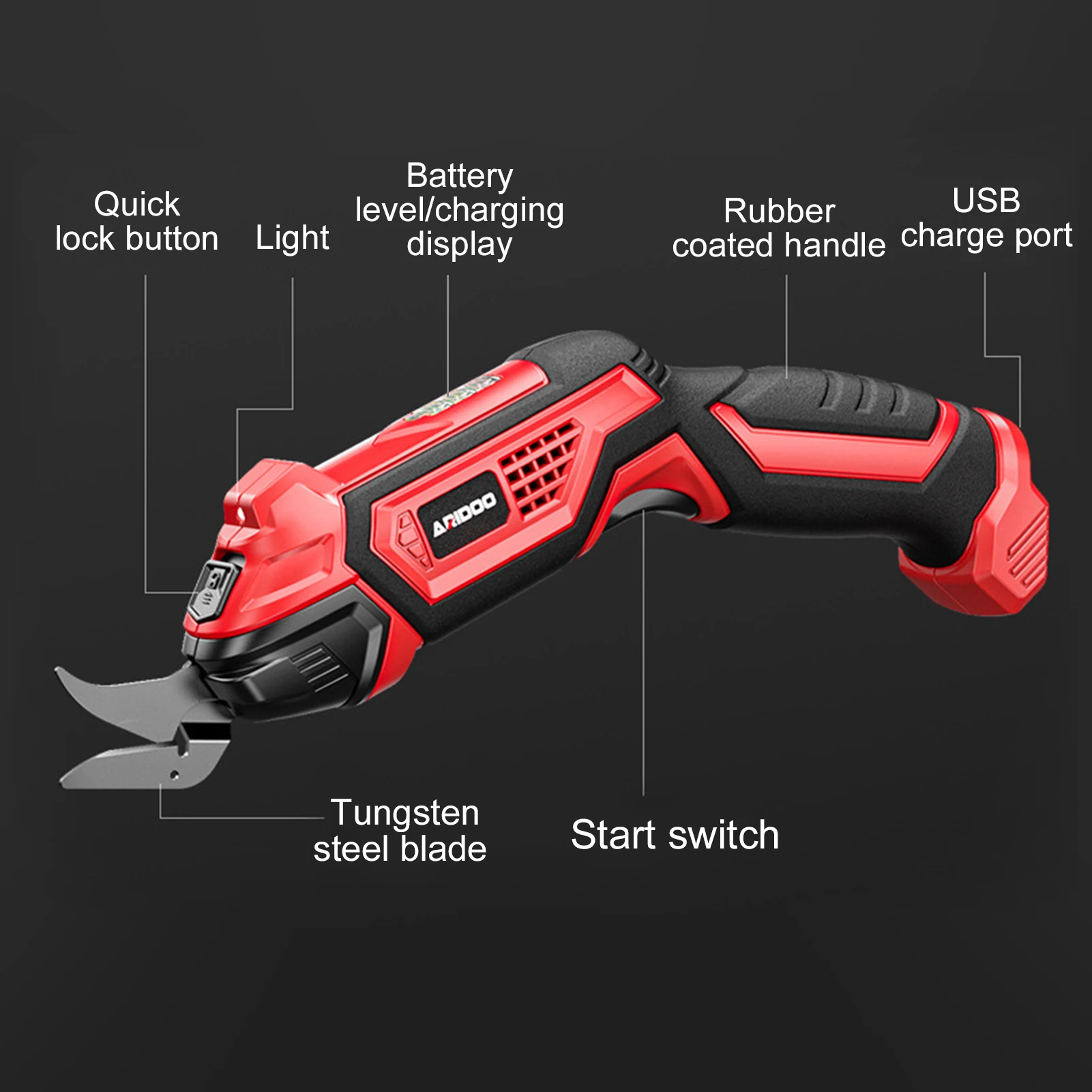 

Electric Scissors for Fabric, Leather, Carpet, PVC and Cardboard Cordless Cutter 4.2V 2000mAh Battery with LED Light