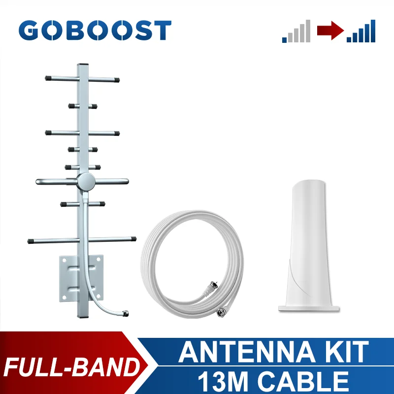 GOBOOST 2G 3G 4G Full Band 12 dBi Outdoor Yagi Antenna Rod Indoor Antenna With 13M Coaxial Cable Antenna Kit For Signal Booster