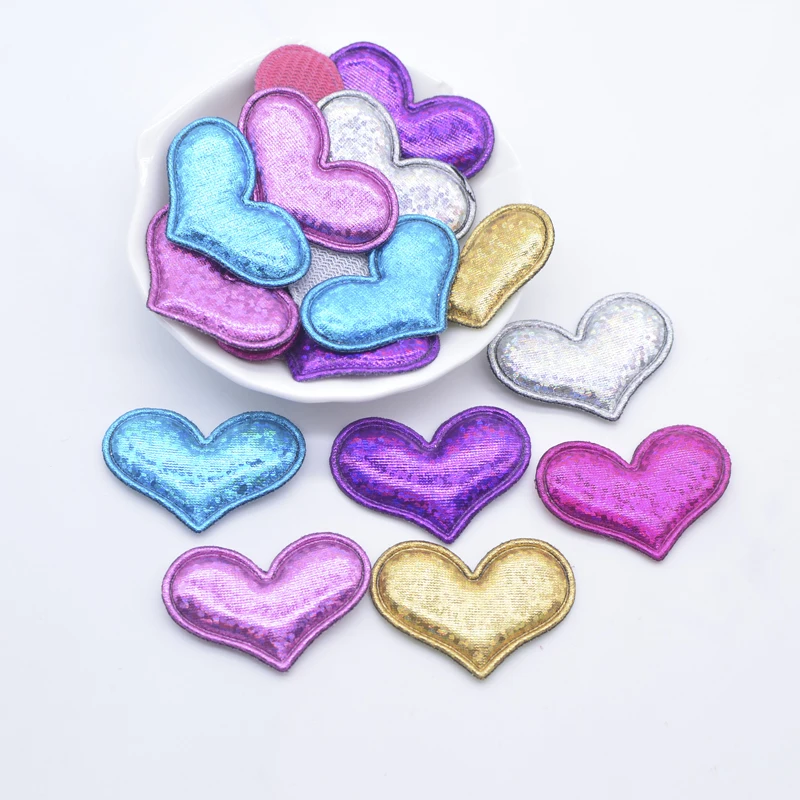 50Pcs 38*26mm Heart Padded Appliques DIY Craft Supplies Kids Hair Accessories Sewing Patches Handmade Materials