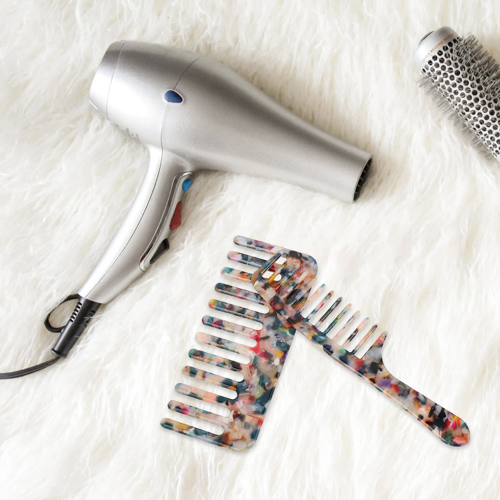 

2pcs Wide Smooth Lightweight Anti- Hair For Travel Wide Tooth Home Use Rolling Comb Smoothing Barber Comb