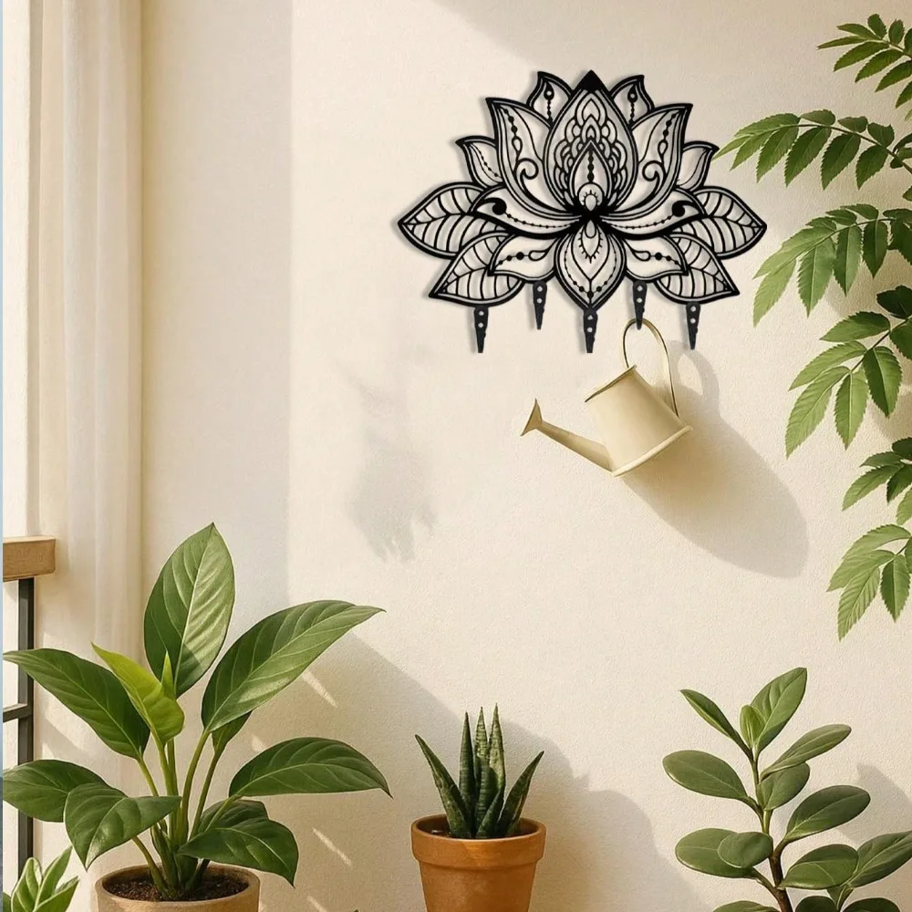 حامل مفاتيح مثبت على الحائط من لوتس - منظم مدخل أنيق مع خطافات معطف ورف قبعة، رف حائط حديث ذهبي/برونزي للمفاتيح