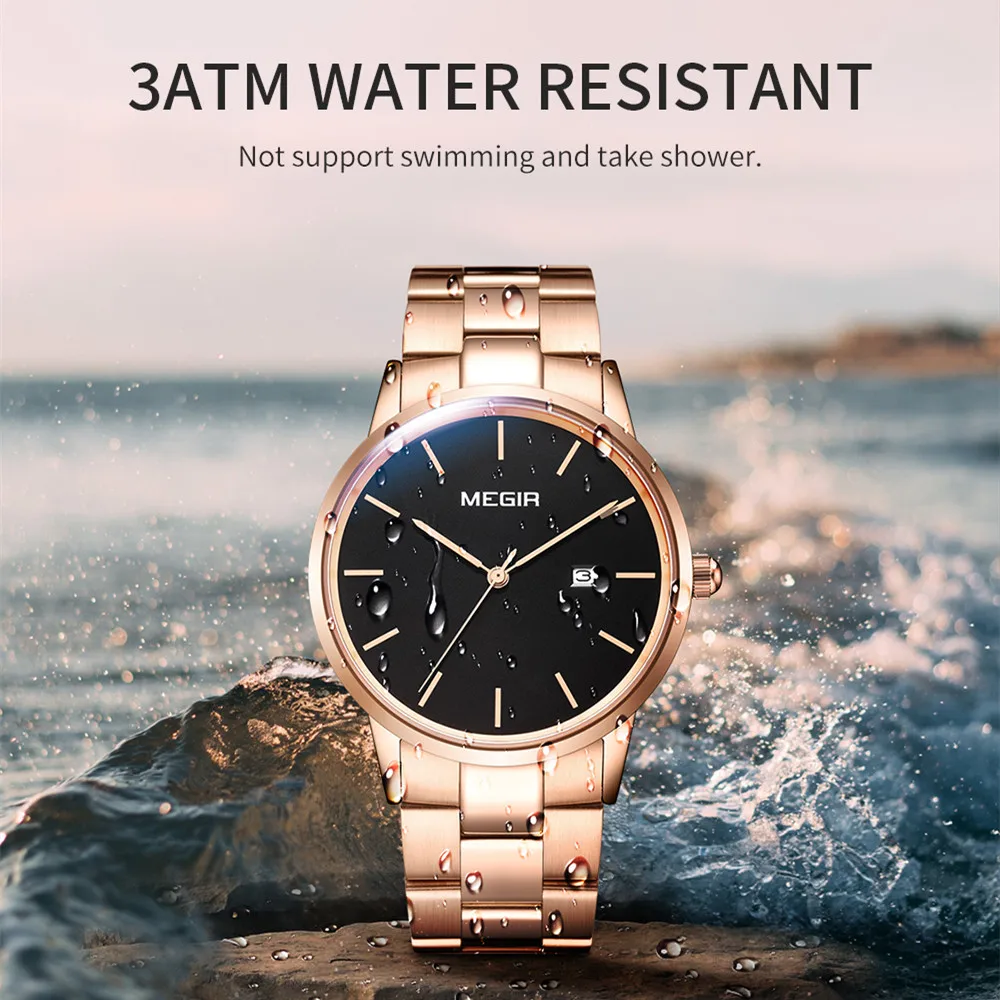 MEGIR кварцевые часы для мужчин, роскошные наручные часы со стальным ремешком, деловые повседневные часы, водонепроницаемые часы с датой, Relogio Masculino 2164