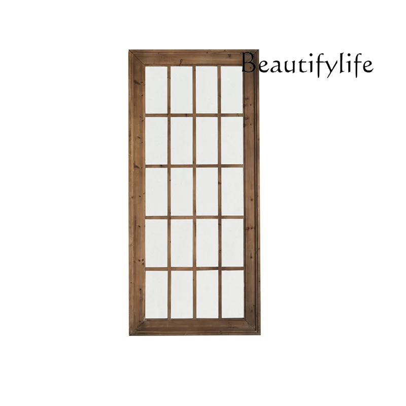 

American simple solid wood lattice decorative mirror, photography home wall ornament designer model