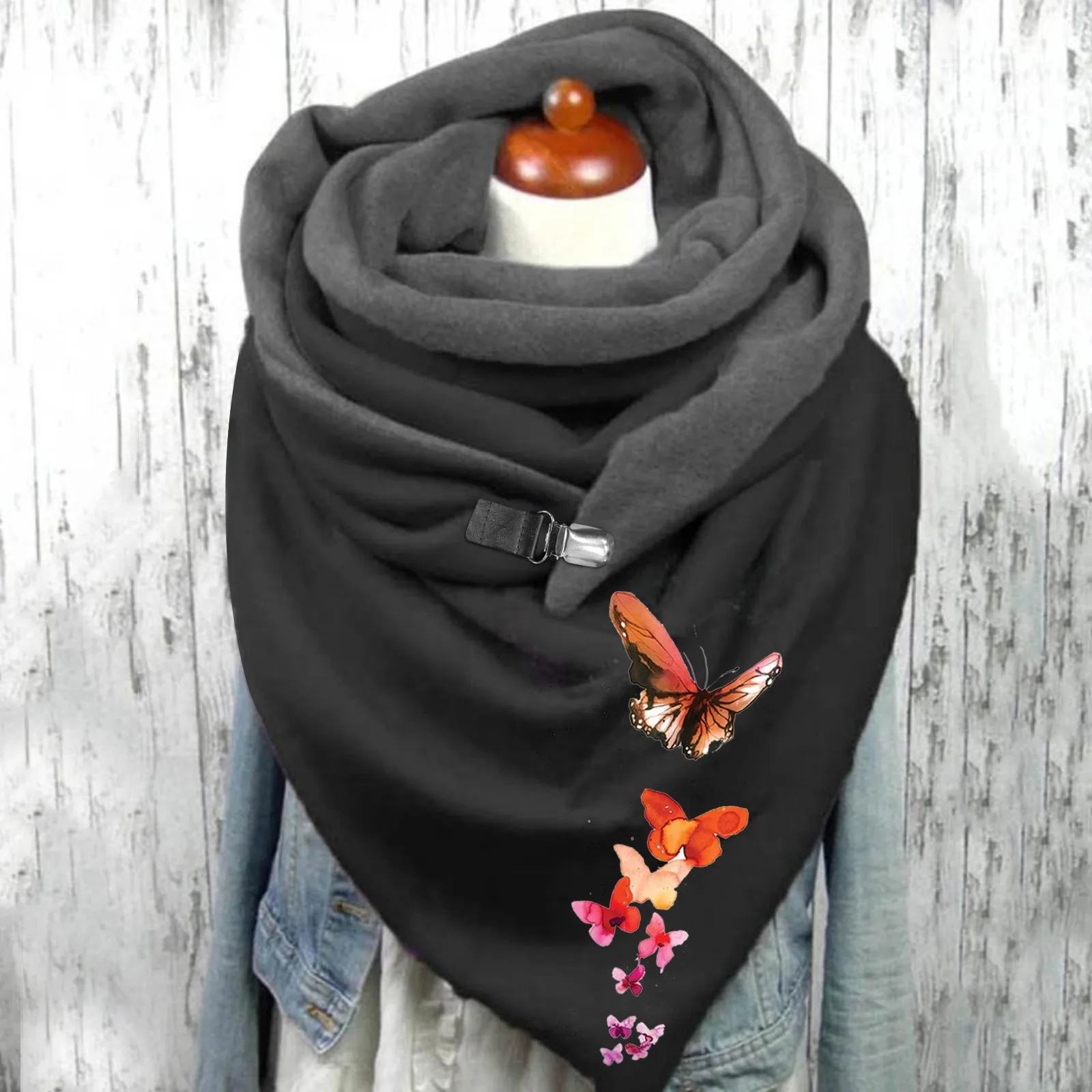 Ladies Winter Warm Scarfs Printing Button Fashionable Wrap Shawls Retro Style Cotton Soft Comfortable Scarves For Women