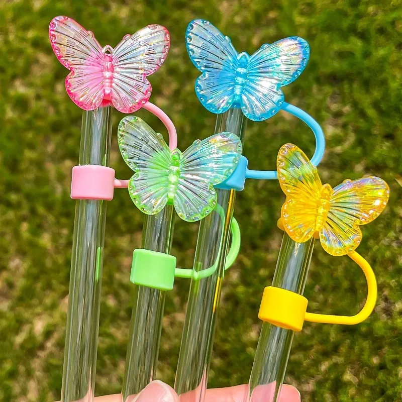 Cute Butterfly Straw Covers Cap 10mm Soft Silicone Straw Tips Cover Reusable Drinking Straws for Stanley Cup Straws Accessories
