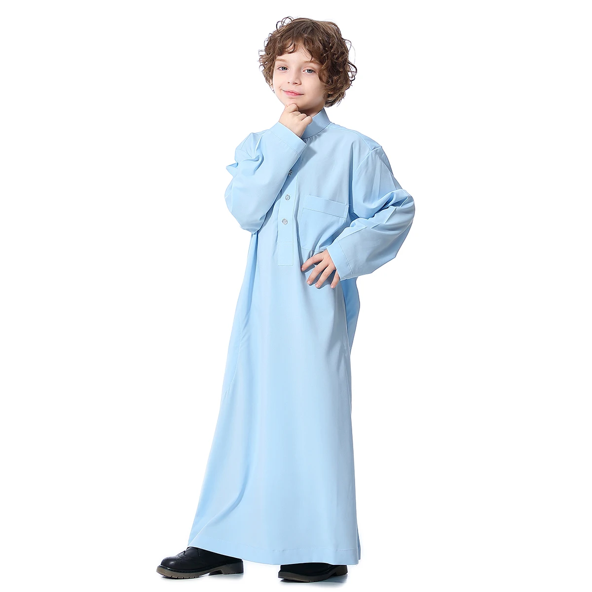 2024 Fashion Solid Baby Boys Thobe Muslim Clothes Long Islamic Dress Saudi Arabia Dubai Abayas Teen Kids TH877