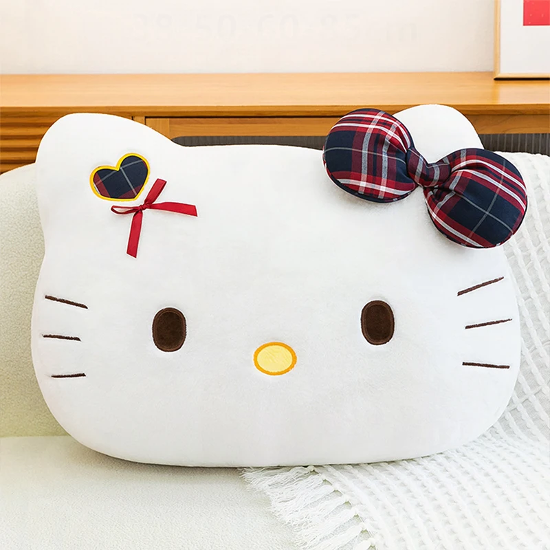 

Плюшевая подушка-обнимашка Sanrio Hello Kitty в клетку с бантом, мягкая игрушка, офисная подушка, прикроватная подушка, милая игрушка, экспортный подарок для девочек