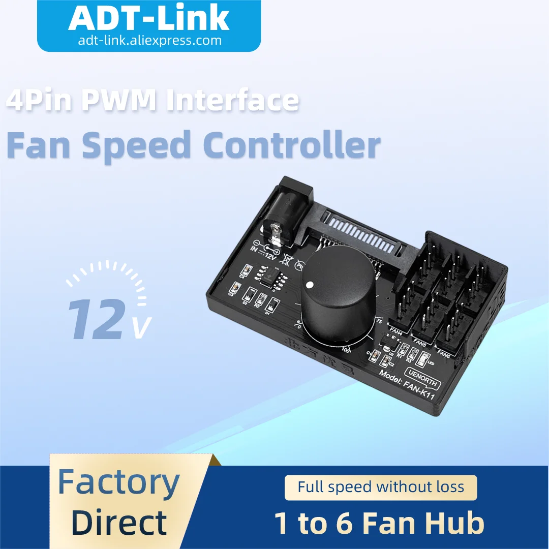 Adjustable 12V 4Pin PWM Fan Speed Controller High Power Splitter Hub Cooling Fan Regulator for PC Chassis Desktop Computer