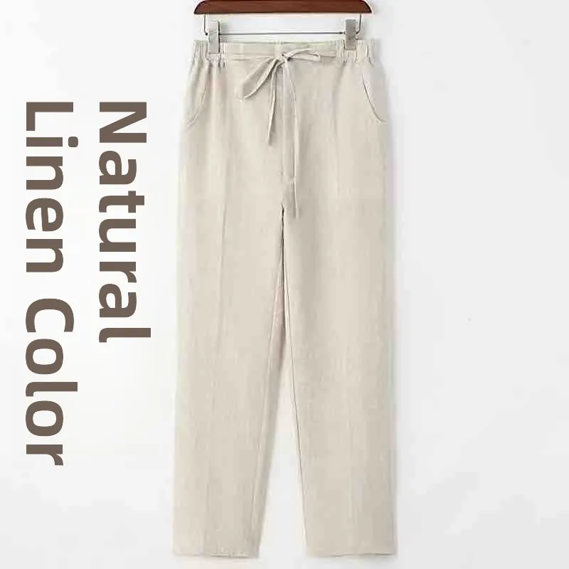 

Men's Cotton Linen Casual Pants Summer New Straight Leg Loose Fit Versatile Linen Breathable Faion Urban Sle mid Waist