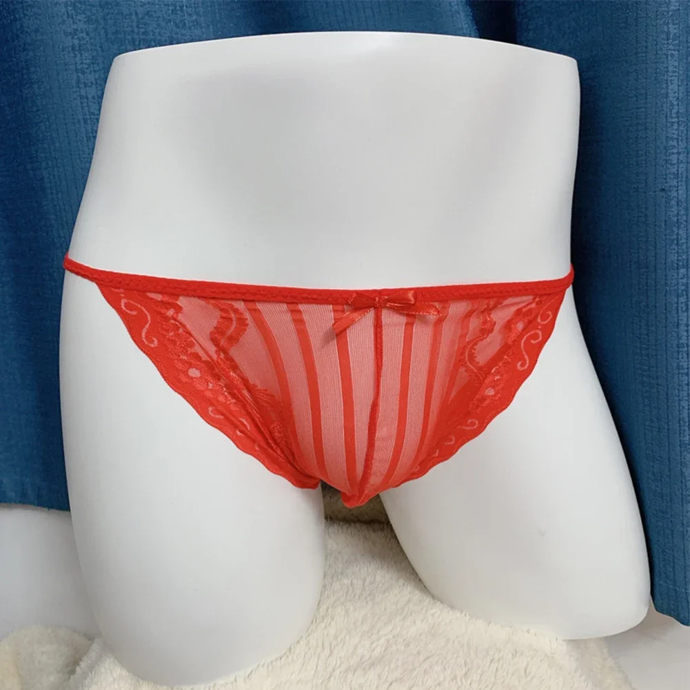 Men Sexy Lace Thong U Convex Pouch Briefs Gay Underwear Bikini Sissy Pouch G String Jockstrap Panties See-Through Lingerie