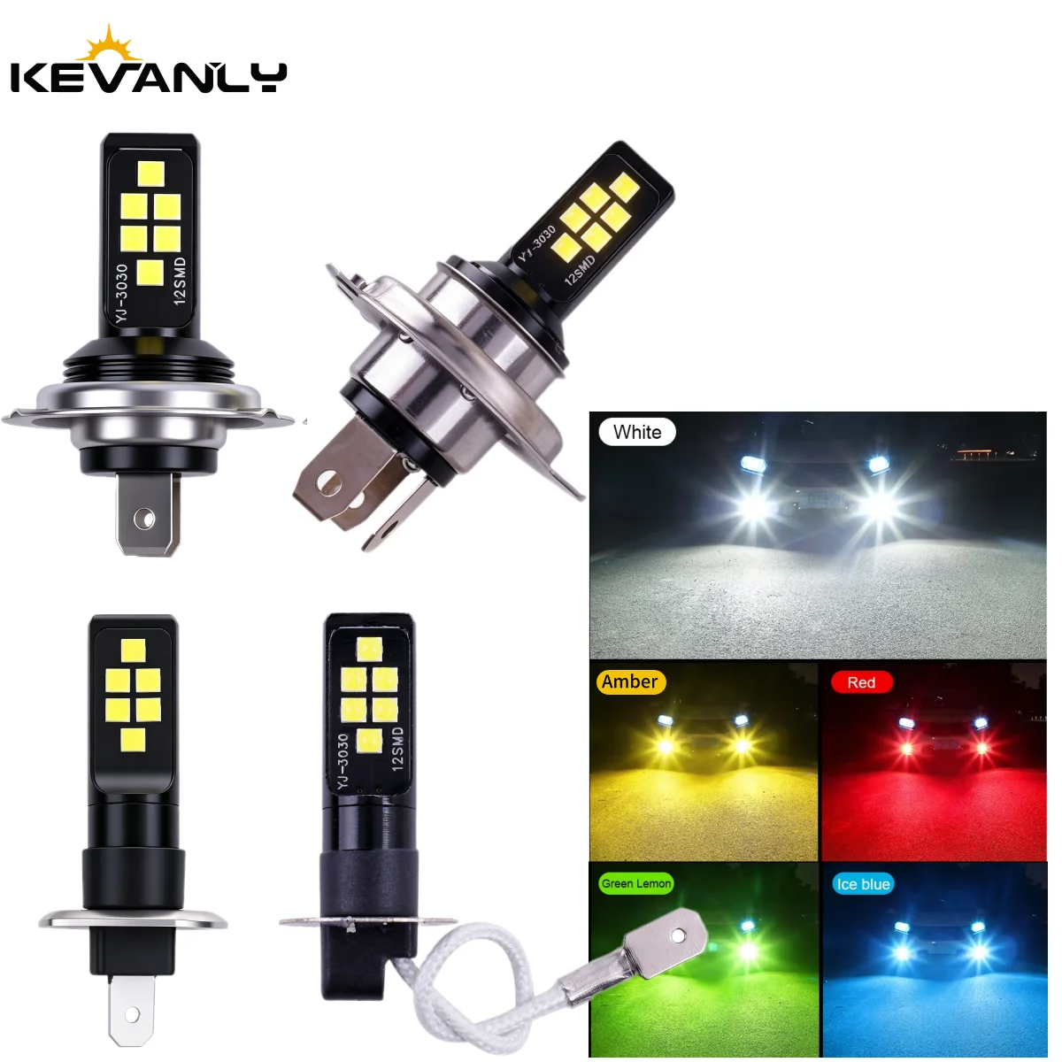 2pcs LED H1 H3 H4 H7 High Power Fog Light 12SMD Automotive Headlight Upgrade Lamp for Car Fog Light Modification Decoration 12V