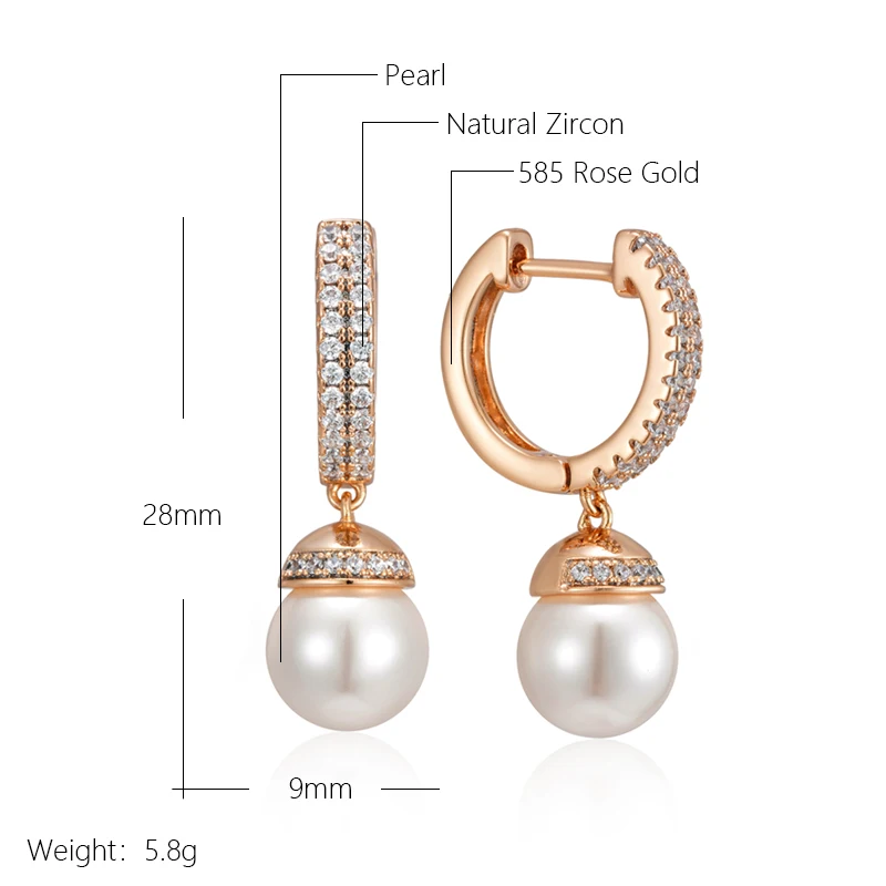 Kinel Luxury 585 Rose Gold Color Pearl Drop Earrings for Women Unique Natural Zircon Accessories Bridal Wedding Jewelry 2023 New