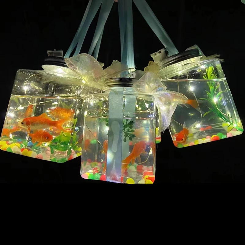 Mini Fish House Transparent Jar Silent Ecological Small Breeding Terrarium Desktop Jellyfish Fishbowl Decoration Items Fish Tank