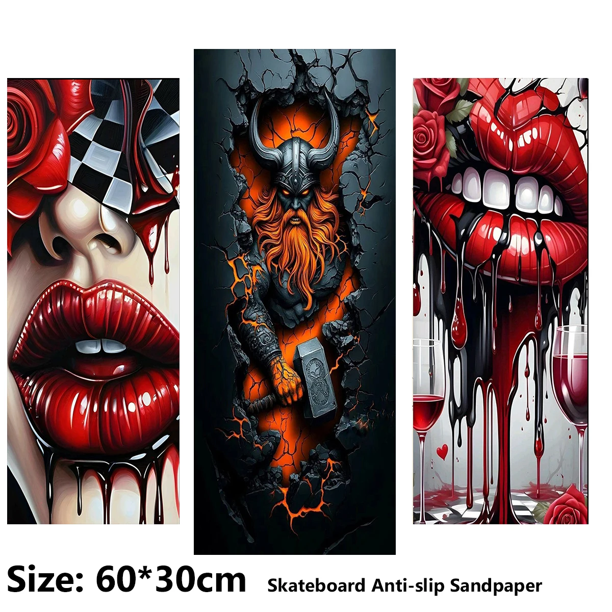 

Sexy Red Lips and Horns Pattern Electric Scooter Anti-slip Sticker Sandpaper Skateboard Grip Tape Sheet 60*30cm