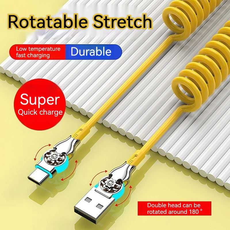 Dual-Head Rotating Mecha Usb Type C Spring Cable Car Charger Fast Charging Cable for Xiaomi Charge Usb C Micro Usb Data Cable image 2