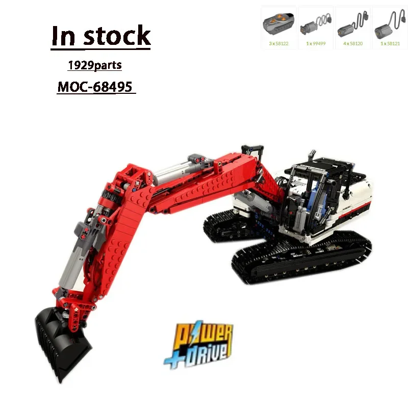 MOC-68495 Red New Electric RC City Excavator Building Block Model 1929 Parts Boy Kids Birthday Building Block Toy Gift