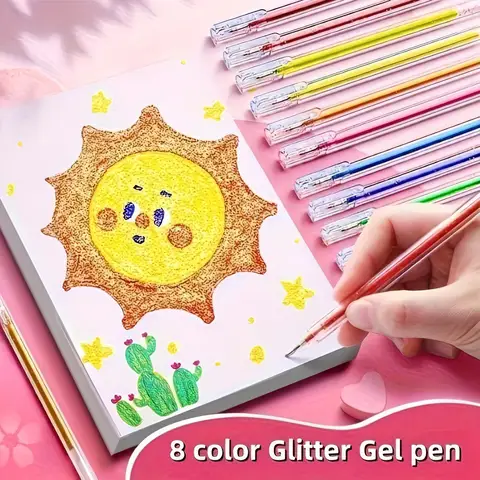 8-Pack Glitter Gel Pens Set | Multi-Color Sparkle Markers for Drawing, Coloring, Crafts & Journaling