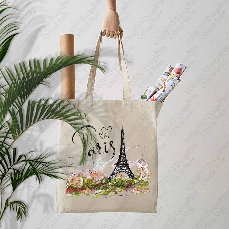 1pc Paris Travel  Canvas Bag Paris Couple Gift Italian Souvenir Watercolor Canvas Bag Girl Travel Gift Paris City Theme Gift