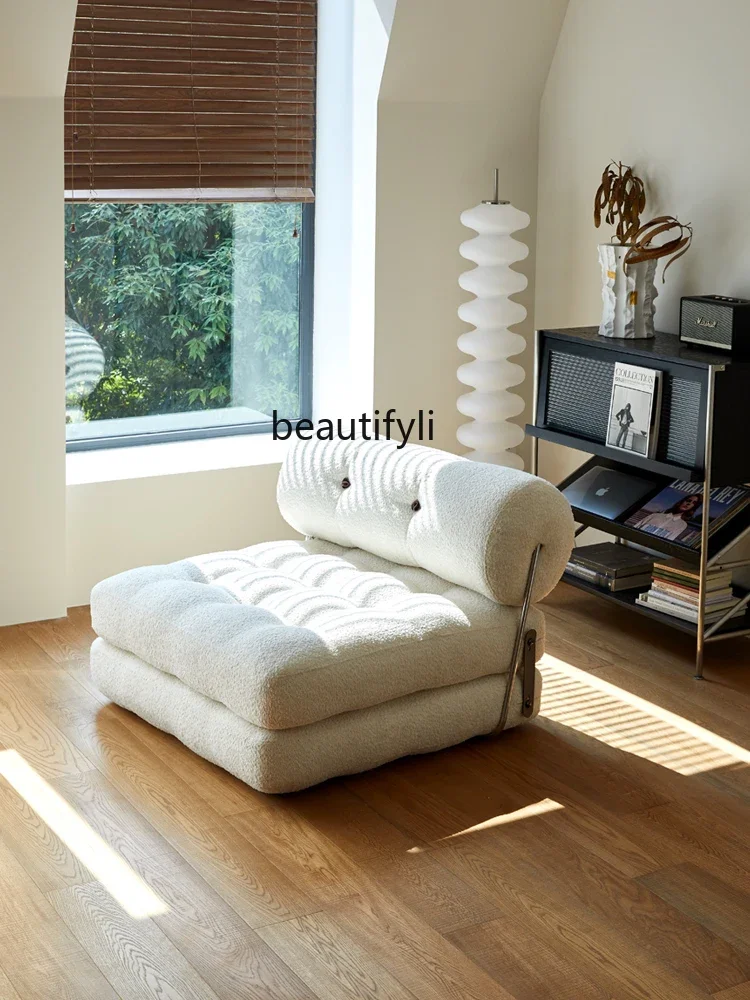 Single Sofa Classic Cream Style Alpaca Fleece/Fiber Floor Light Luxury Folding Living Room Lounge Sofa Chair