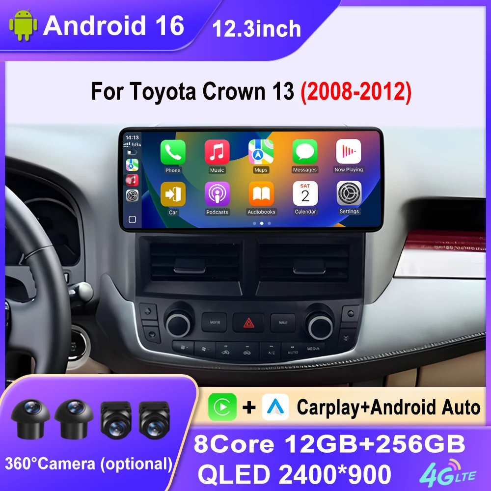 

12,3-дюймовый автомобильный радиоприемник для Toyota Crown 13 (2008-2012) с GPS-навигацией, Android 16, мультимедийным видеоплеером, Bluetooth и Wi-Fi