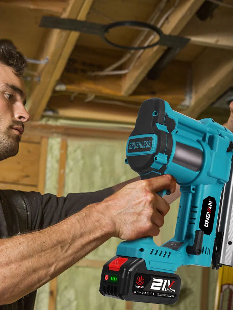 ONEVAN 2-in-1 Bürstenloser Akku-Nagler mit Tiefeneinstellung, F15-F50, für Holzbearbeitung, Möbeldekoration, Elektrowerkzeug, kompatibel mit Makita 18V Akku