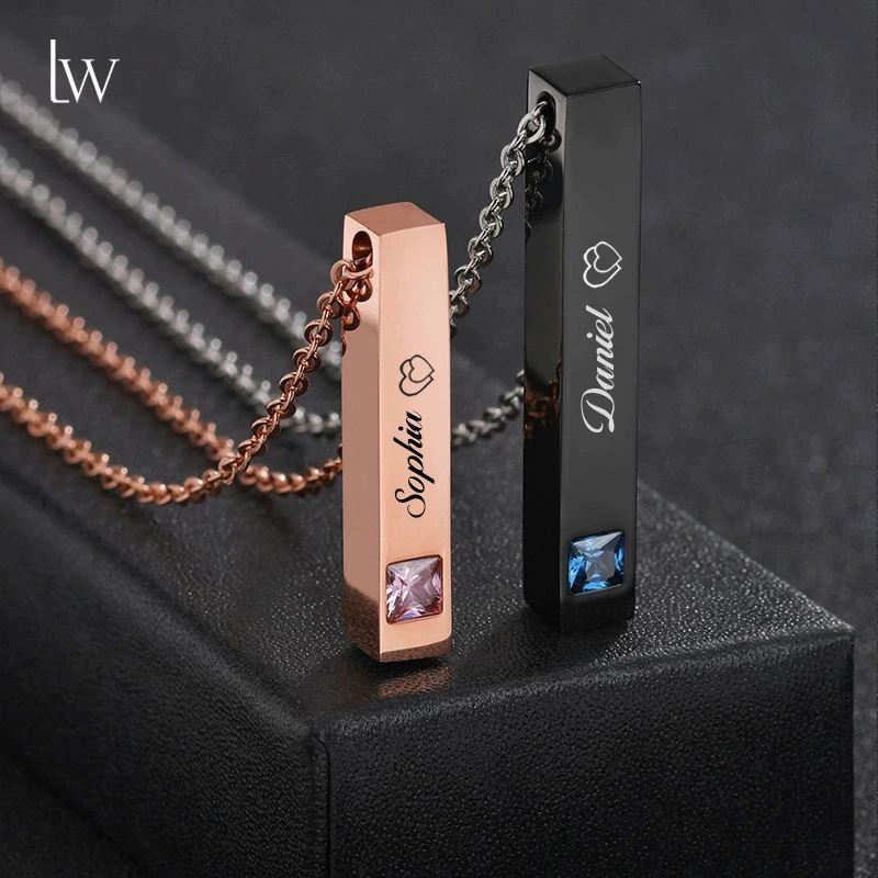 

Personalized Engraved Name 1-4 Sided Vertical 3D Bar Pendant Necklace Nameplate Custom Text Stainless Steel Necklaces Gift
