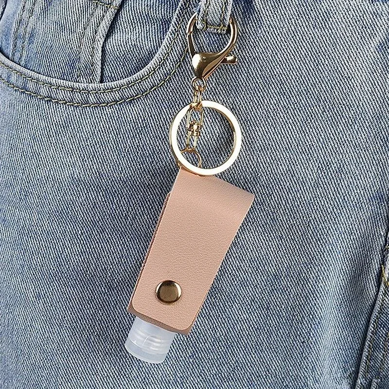 Mini Portable Refillable Bottle KeychainHand Sanitizer Leather Case Travel Bottles Flip Cap Soap Containers With Keyring